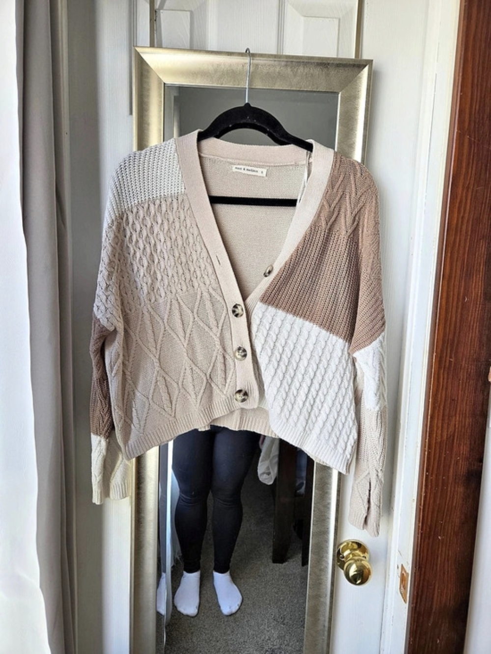 moon & madison Color Block Cardigan in Pink & White Size Small Like New